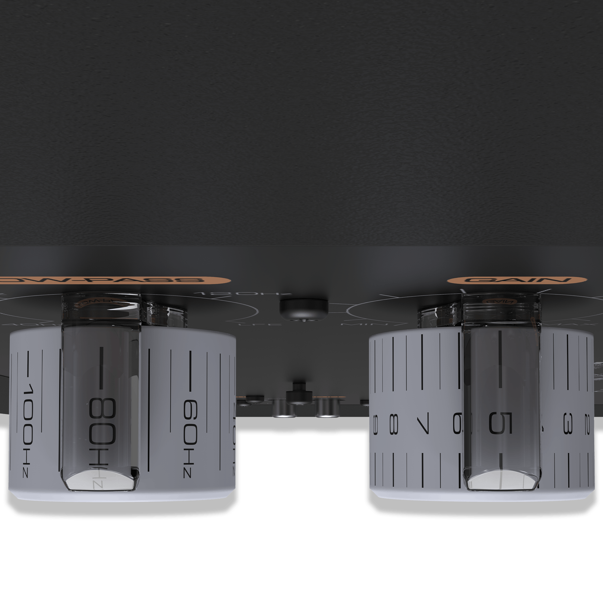 Top down view of knobs on the amplifier of an RP 1000 SW mobile
